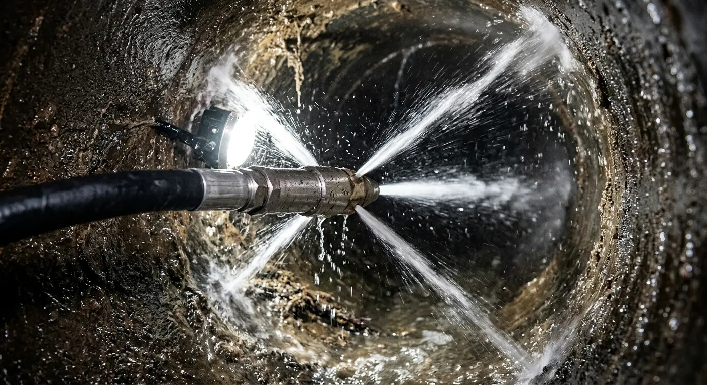 High-pressure hydro jetting nozzle cleaning sewer pipe for Trenchless Sewer Repair in Poinciana